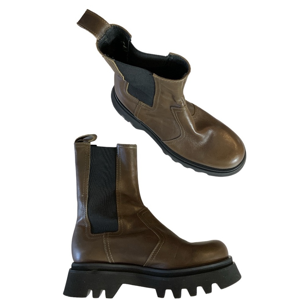 Zara Chunky log platform Chelsea Brown boots, made in Spain Size 39/8